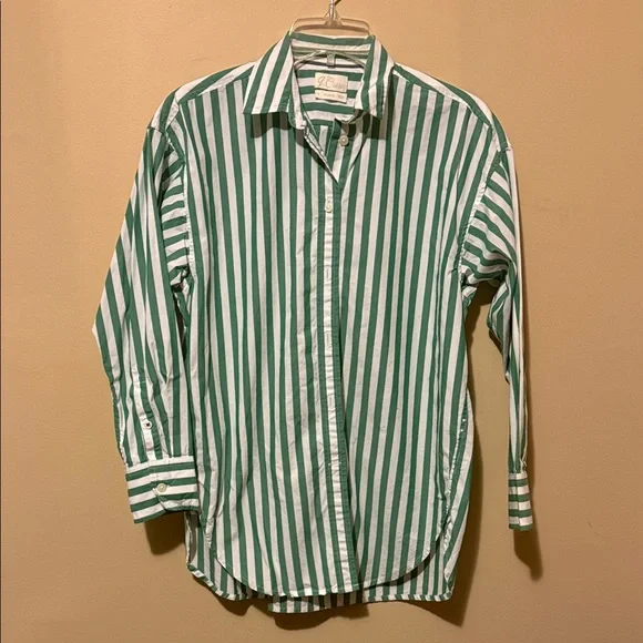 J Crew Women’s Green and White Striped Button down Shirt - Picture 4 of 9